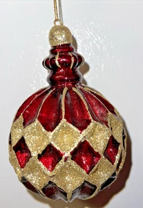 Adorno de árbol de Navidad rojo y dorado decoración redonda de Holiday 4"" con x 5 1/2"" t brillo - Imagen 1 de 4