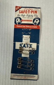 Vintage 5  Safety Pins - Porter Safe-T-Pin On Original Card - Picture 1 of 3