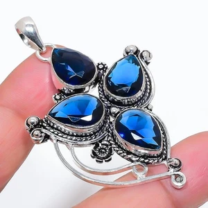 Blue Tanzanite Gemstone Handmade 925 Sterling Silver Jewelry Pendant Size 2.6" - Picture 1 of 1