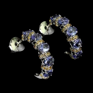 925 Sterling Silver Earrings Oval Tanzanite 4x3mm Sapphire Gemstone Jewelry - Picture 1 of 13