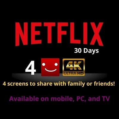NETFLIX 1 Month 4K 4 SCREENS SHARED PROFILE GIFT CARD ACCOUNT PREMUIM LOW PRICE