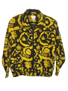 Vintage 80’s 100% Silk Black & Gold Retro Printed Bomber Jacket Medium Luxury - Bild 1 von 12