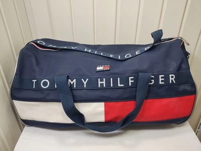 Vtg Tommy Hilfiger Blue Logo Spell Out Flag Gym Duffle Travel Bag 24x12x10  - Image 1 of 4