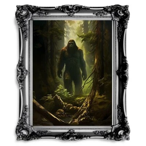 Sasquatsch Wall Art Spooky Mysterious Bigfoot Wall Decor Eerie Dark Forest Paint - Picture 1 of 23