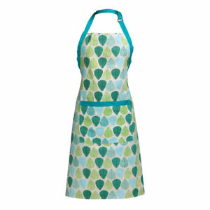 Green Leaf Cotton Kitchen Cooking Baking Apron with Adjustable Strap Teal Leaves