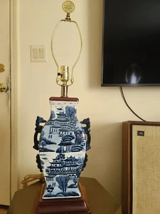 Vintage Chinese Porcelain Blue Lamp Dragon - Picture 1 of 8