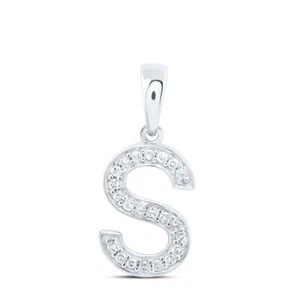 10K White Gold Real Diamond Women's Block Font Initial S Letter Pendant 1/10 CT - Picture 1 of 1