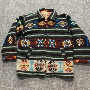 Made In Nepal Wool Jacket Blue Flannel Lined Embroidered Toggle Button XL - Picture 1 of 8