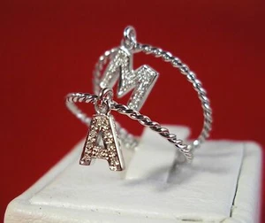 Anillo Charms Letra Inicial Oro Blanco 18 Kt Diamantes Certificado Caja - Imagen 1 de 5