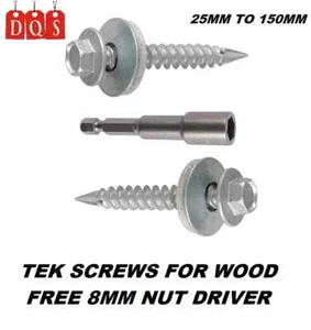 TEK ROOFING SCREWS HEX HEAD WITH SEALING WASHER FOR FIXING TO TIMBER 14g(6.3mmØ) - Picture 1 of 1