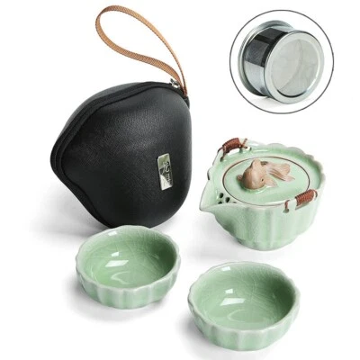 Portable Tea Set For Travel Ruyao Geyao Craft Golden Fish Relief Tea Pot Cups - Image 1 of 4