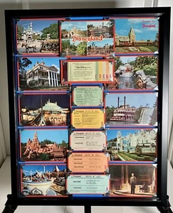 vintage disneyland ticket book tickets walt disney postcards framed Shadow box - Picture 1 of 12