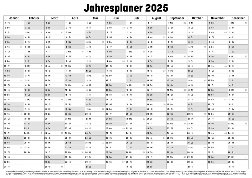 Jahresplaner Wandkalender Wandplaner Kalender in DIN A4 A3 A2 A1 - gefaltet - Bild 1 von 1