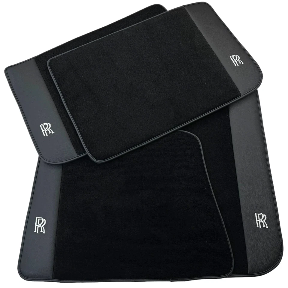 Black Floor Mats for Rolls Royce Wraith (2013–2023) with Leather by AutoWin - Image 1 of 4