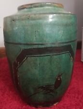 ANTIQUE CHINESE HUNAN PROVINCE GREEN GLAZE POT JAR 1820-50 Wax Jian Ding Seal