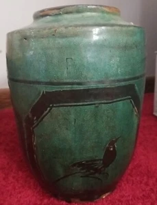 ANTIQUE CHINESE HUNAN PROVINCE GREEN GLAZE POT JAR 1820-50 Wax Jian Ding Seal - Picture 1 of 24