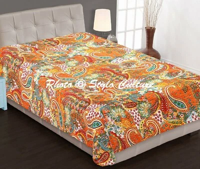 Colcha de algodón Kantha edredón reversible hecha a mano colcha manta india - Imagen 1 de 3