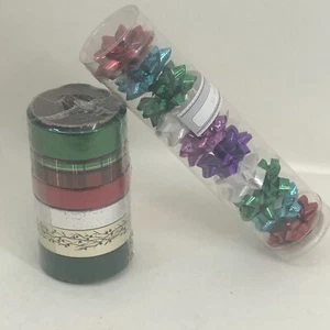 6 Gift Box Ribbon 75ft Mixed Color & Size w/ 10 Mini Bows Holiday Time Christmas - Picture 1 of 9