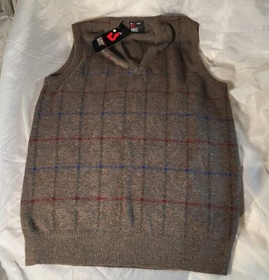 VTG Sweater Vest Grandpa Core Robert Bruce 2XL V Neck USA Brown Nerd Plaid New - Image 1 of 4