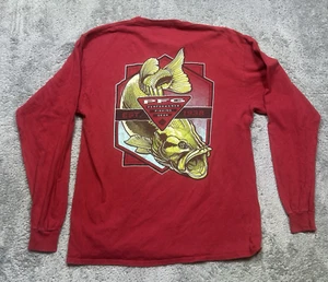 Columbia PFG T-Shirt Mens L Red Long Sleeve Performance Fishing Bass Graphic - Picture 1 of 12
