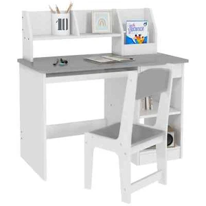 Juego de escritorio y silla para niños con almacenamiento dormitorio dibujo colorear mesa de arte gris - Imagen 1 de 11