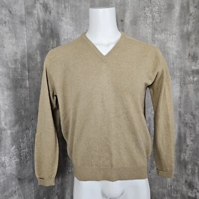 Vintage 80s Lands End Mens L Tan 100% Cashmere Knit VNeck Sweater SCOTLAND - Image 1 of 4