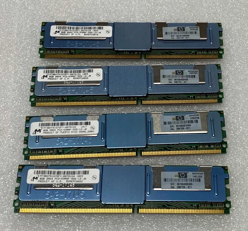 32GB (4x8GB) 398709-071 HP/Micron PC2-5300F DL380 DL360 DL580 Server Memory - Image 1 of 1
