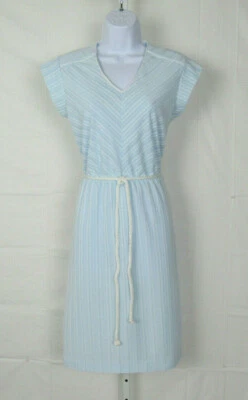 VTG 1960s 70s NEIMAN MARCUS POWDER BLUE & WHITE STRIPED SECRETARY DRESS BELT - Image 1 of 4