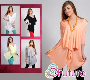 Nuevo vestido único para damas "cascada" túnica estilo blusa Top talla 8-12 FT147 - Imagen 1 de 8