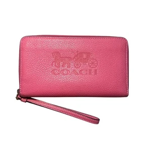 Coach Rosa Leder Große Handy Geldbörse Reißverschluss Kalbsleder Pferd & Kutsche - Bild 1 von 14