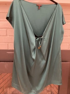 Escada Size 44 Green Lace Up Front Blouse Tunic Top 100% Sueded Silk, NWOT - Picture 1 of 18