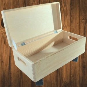 Caja de madera estrecha con ruedas con tapa y asas organizador de pino liso 40x20x19 cm - Imagen 1 de 7