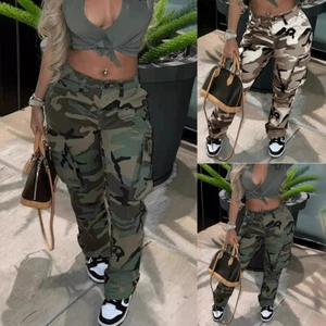 Winter Women High Waist Camo Cargo Pants Ladies Trainning Pockets Trouser Bottom - Picture 1 of 18