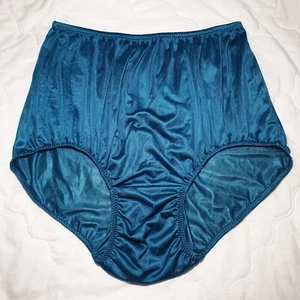 VTG Double Nylon Gusset Panty Silky Teal Green Granny Brief Size 10 Hip 46-50" - Picture 1 of 20