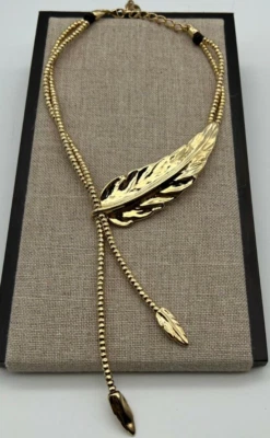 NEW Uno de 50 FEATHER Necklace Gold Plated Leather - Image 1 of 4