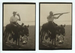 Fotos c1920 (2) falso vaquero o minero turista en mula o burro de peluche sintético en - Imagen 1 de 3