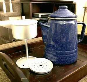 GranitewareBlue Emaillegeschirr Kaffee/Teekanne Krug mit Kaffeeperkolator NEU. - Bild 1 von 11