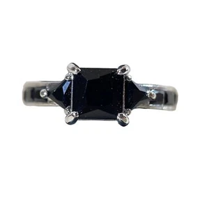 Black and Silver Square Cut Ring Size 9 rectangle and Trilliant Triangle Accent - Picture 1 of 5