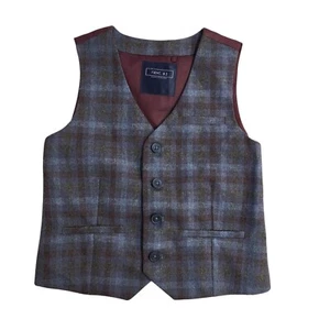 Next Blue Checked 2 Pocket Smart Formal Waistcoat Boy's Age 4-5 Years 25'' - Picture 1 of 3