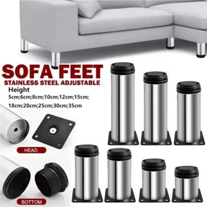 Set of 4 Stainless Steel Adjustable Furniture Legs Replacement Feet Sofa Table - Picture 1 of 32