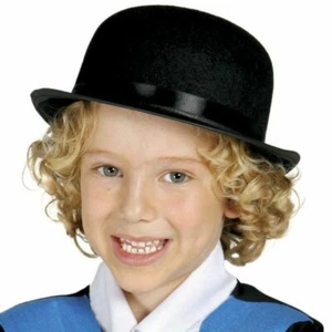 Child Size Black Felt Traditional Chaplin Bowler Hat Childrens Fancy Dress Item - Picture 1 of 1