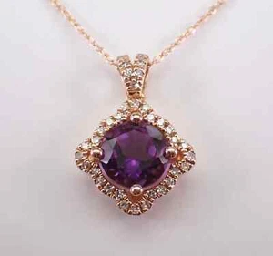 2Ct Round Cut Lab-Created Amethyst Halo Pendant 14K Rose Gold Plated 18" Chain - Picture 1 of 6