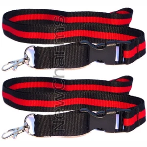 2 of Lanyards with Thin RED Line w/ Hook and Removable Clasp - Fire Fighter ID - Picture 1 of 5