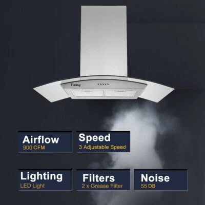 TIEASY 36 in Island Mount Range Hood Stainless Steel 900 CFM Touch / Mechanical Control