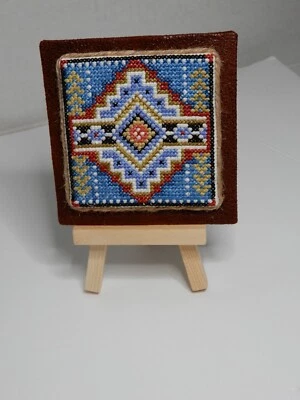 几何 BoHo 乡村蓝色分层托盘迷你十字绣标志装饰带Easel — 第 1/4 张图片