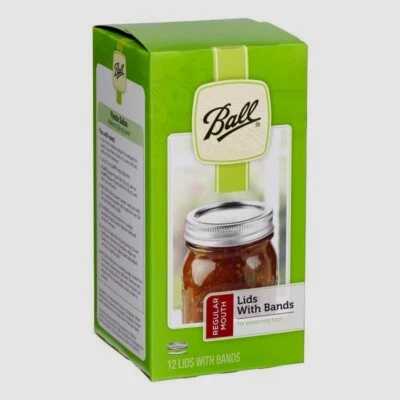 New!! Box 12 BALL Regular Mouth Bands w/ Dome Lids For Mason Jars Canning - Image 1 of 2