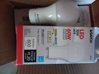 💥(box of 6) SATCO S9708 Dimmable LED A19 Bulb GU24 Base Soft White New in Box - Image 1 of 4