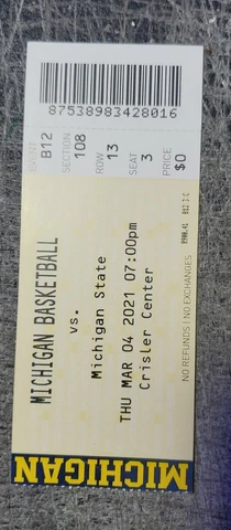 2021 Michigan Wolverines vs Michigan State Spartans Basketball Ticket Stub Rare Cover
