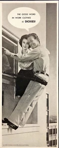 1961 Dickies Work Clothes Vintage Print Ad Man Holding Woman on Edge of Building - Picture 1 of 1