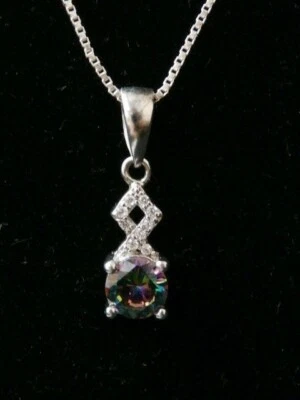 Collar colgante vintage de plata de ley con topacio místico con piedra blanca. #1881 Foto 1 de 4